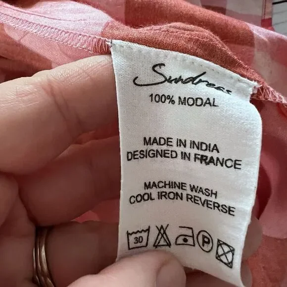 Sundress Isla Gingham Tiered Modal Maxi Dress Cream Coral Size XS/S - Picture 9 of 15